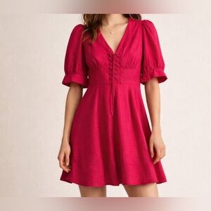 House of Harlow Mini Barbie Dress Size Linen Blend Puff Sleeve